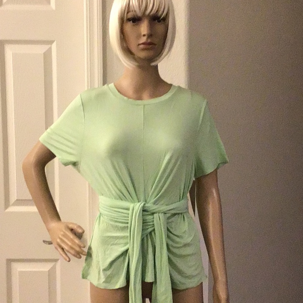 ALFANI Wrap Front Short Sleeve Crewneck Top sz  LP